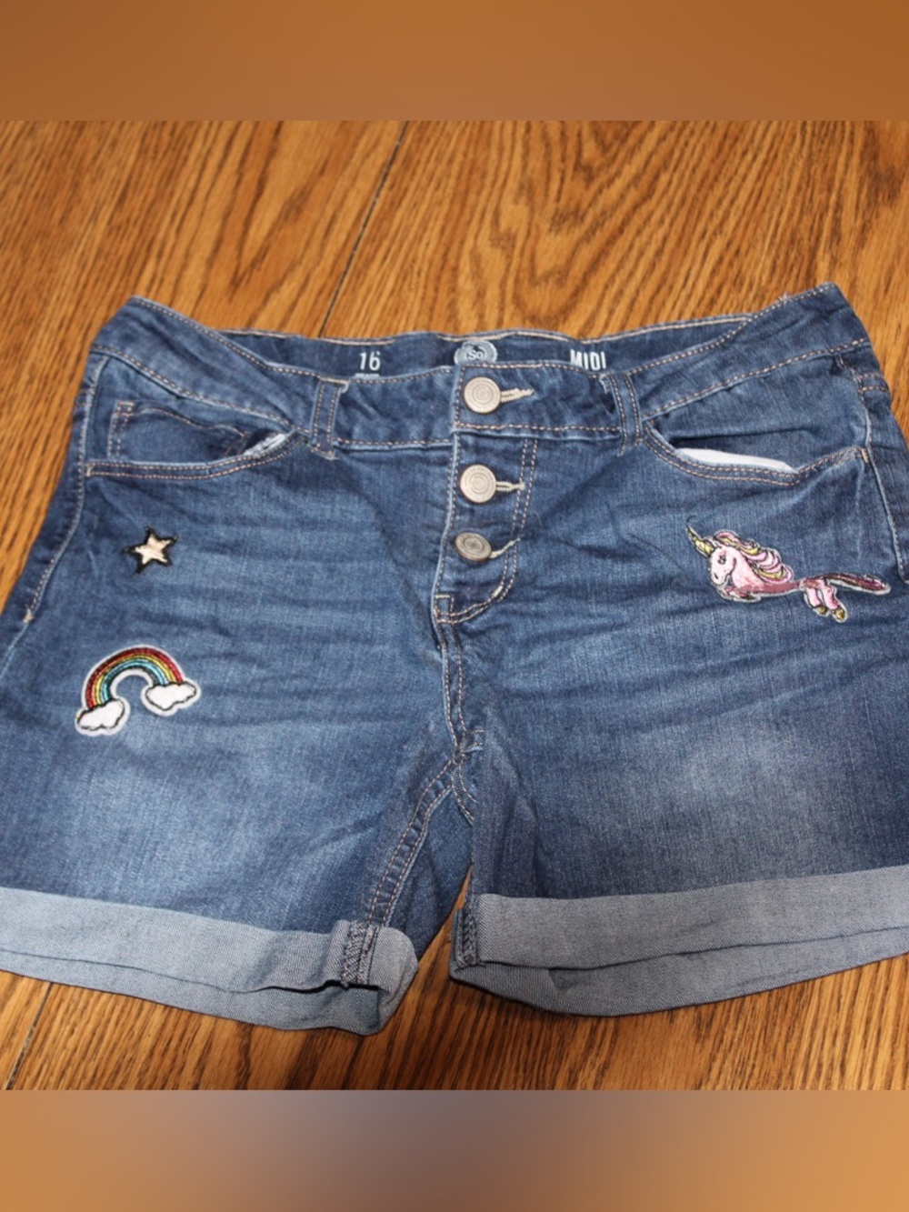 Denim Unicorn & Rainbow Patch Girl's Shorts - Blue